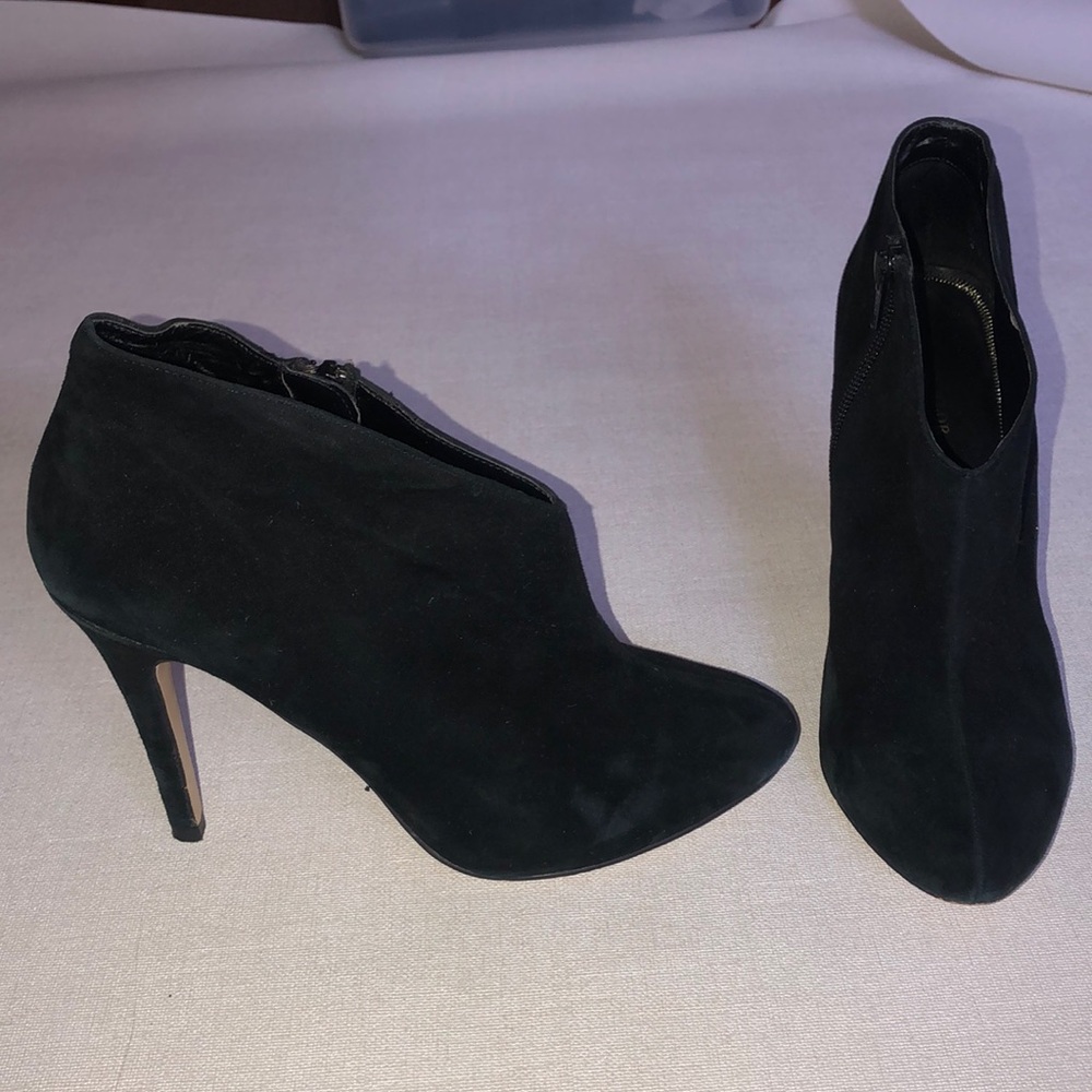 Black, suede, heeled, ankle booties